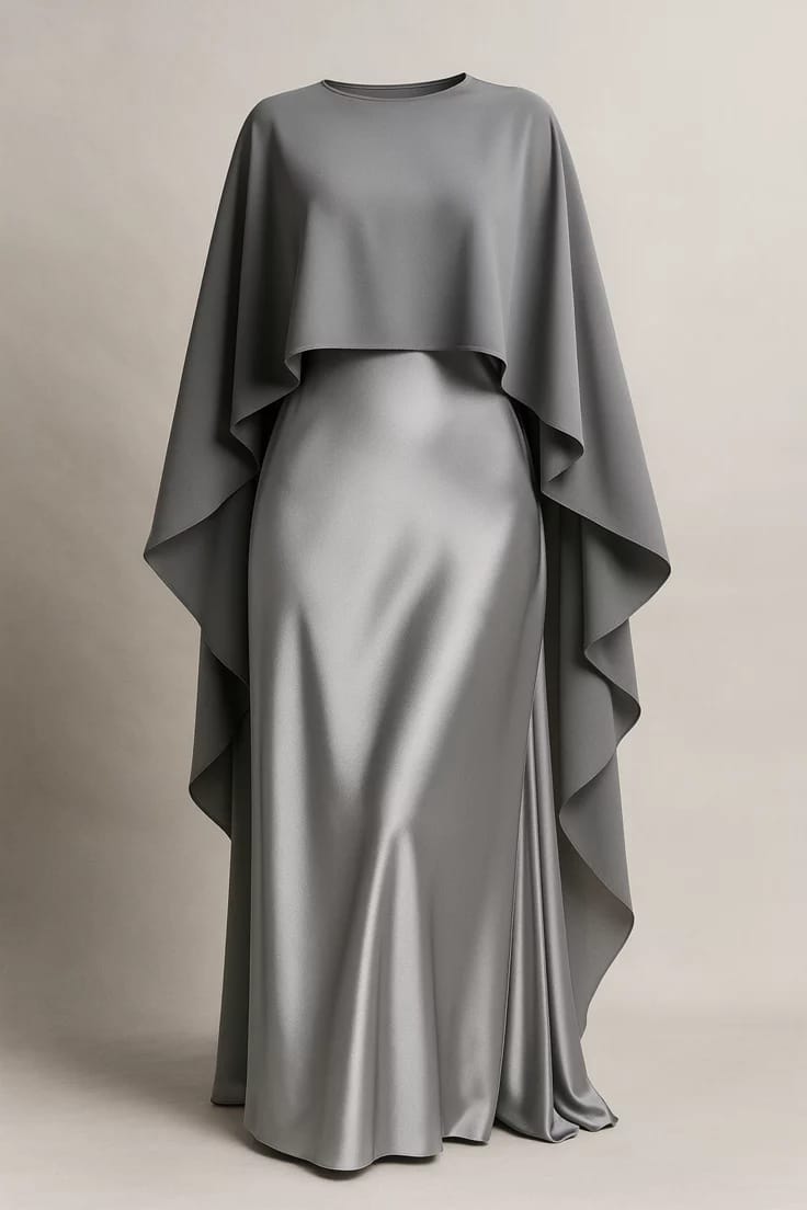 Abaya Satin Gris Argenté